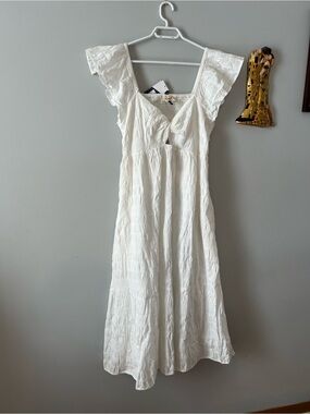 NWT Universal Thread White Cotton Eyelet Midi Dress with Flutter Sleeves size XL